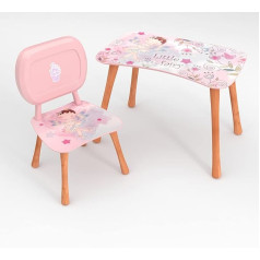 Anro Children's Table with Chair Children's Table Chair Set Wood for Toddlers Little Fairy Motif for Boys and Girls
