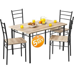 Casaria ® Обеденный стол с 4 стульями дерево 5 частей комплект металл 110 х 68 см промышленный современный столовая комната кухня стулья стол мебе