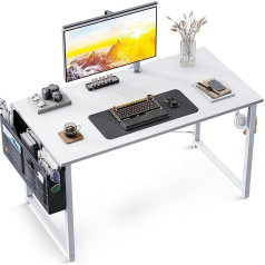 ODK Small Desk White 100 x 48 x 74 cm Computer Desk Office Table with Headphone Holder and Storage Bag Small Desk Study Wooden PC Table Office Table for Home, Office