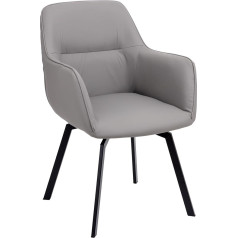 Baroni Home Modern Swivel Chair with Armrests and Faux Leather Cover and Black Steel Legs, Seat for Living Room, Bedroom, Reading Corner, Grey, 55 x 85 x 47 cm