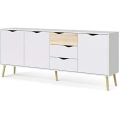 Dmora Sideboard with Three Doors and Three Drawers, White and Oak, 195 x 81 x 39 cm