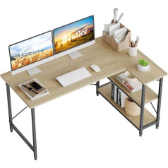 Bestier Computer Desk with Storage Compartments, Desk Small L-Shaped Corner Desk with Shelves, 140 cm, Reversible Computer Desk with Bookshelf for Home Office, Small Space