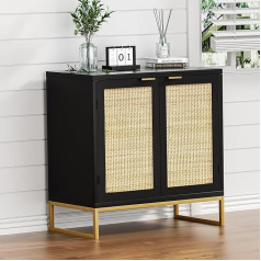 Anmytek Modern Accent Cabinet with 2 Rattan Doors Buffet Sideboard for Living Room Black Gold H0046