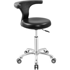 Nazalus Rolling Stool Work Chair Adjustable with Wheels and Backrest Heavy Duty for Office, Kitchen, Medical, Dentist, Shop, Laboratory and Home (Black)