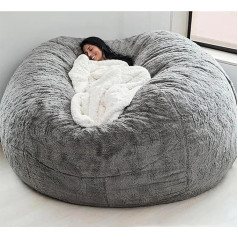 Fikup Super Big Bean Bag krēsla pārvalks, 7ft Giant Fur Bean Bag Cover, Lounger Bean Bag, Fur BeanBag Lazy Sofa Bed Cover (krāsa: pelēka, izmērs: 6ft)