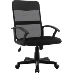 Dlongone Office Chair, Desk Chair, Mesh Office Chair, Height Adjustable, Study Swivel Chair, Comfortable Mid-back Chair with Armrests and Mesh, Breathable Backrest, Black