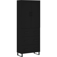 Vidaxl Highboard, Bufete ar daudz uzglabāšanas vietas, kumodes skapis viesistabai, Bufete, sānu skapis, metāla kājas, moderns, melns koka materiāls