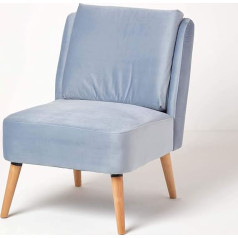 Homescapes Designer Velvet Armchair Scandinavian Design, Modern TV Chair, Reading Chair, Recliner Chair without Armrests with Solid Wood Feet and Comfortable Padding, Sky Blue