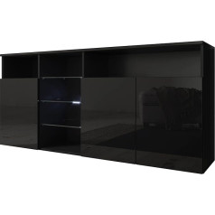 Mb Muebles Bonitos Dzīvojamās istabas ēdamistabas skapis Bufete Clark spīdīgs Platums 150 x augstums 70 x dziļums 35 cm LED apgaismojums melns