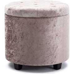 Hnnhome 45cm Round 45 Litre Strong Wooden Frame Velvet Living Room Footstool Toy Box Dressing Stool Seat with Lid for Bedroom