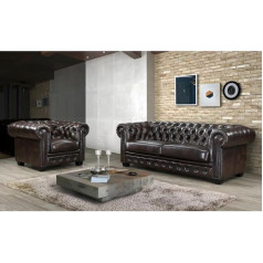 Vente-Unique Linea Chesterfield dīvānu komplekts 3+1 Bufalo āda brūna Brenton