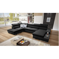 All4All Picanto Living Room Corner Sofa with Sleep Function, Storage Boxes, Large XXL Big Sofa, Faux Leather Fabric, Grey Black Blue Purple, U-shape 26