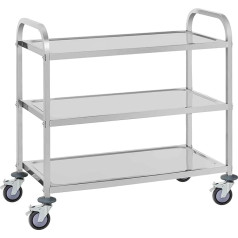 Royal Catering RCSW 3A Serving Trolley Kitchen Trolley (3 Levels, Load Capacity 150 kg, Tray Distance 28.3 cm, Impact Protection, Low Vibration Swivel Castors) Stainless Steel