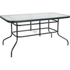 Flash Furniture Tory 80 x 139,7 cm taisnstūra formas rūdīta stikla galds ar atvērumu lietussargam, caurspīdīga virsma/ melns rāmis, 31,5