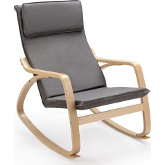 Costway Šūpuļkrēsls ar bērza kājām, šūpuļkrēsls ar polsterētu spilvenu un roku balstiem līdz 150 kg noslodzei, šūpuļkrēsls ar šūpoļu funkciju viesistabai, guļamistabai, balkonam (pelēks)