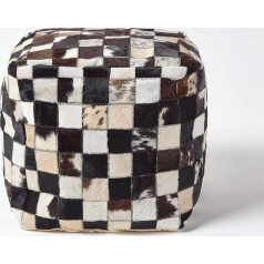 Homescapes Patchwork Dizainerio sėdynės kubas Footstool Pouf rudos odos taburetės dangtelis su tikros ožkos odos lopais