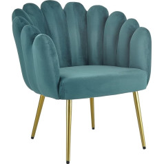 Baroni Home Upholstered Armchair with Velvet Shell Backrest with Gold Iron Legs, Chair for Living Room or Bedroom, 67 x 64 x 77 cm, Petrol Legs Gold