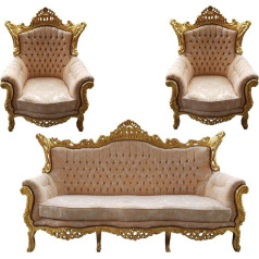 Casa Padrino Baroka stila viesistabas komplekts Master Cream Pattern / Zelts ar mirdzošiem mirdzošiem mirdzošiem akmentiņiem - 3-vietīgs dīvāns + 2 krēsli - ierobežots izlaidums