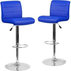 Flash Furniture 2-DS-8101B-BL-GG Šiuolaikinė mėlyna vinilinė reguliuojamo aukščio baro taburetė su susukama sėdyne ir chromuotu pagrindu