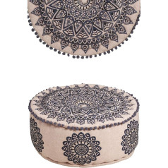 Marrakesch Orient & Mediterran Interior Apaļš Pouf sēdeklis Pouf izgatavots no kokvilnas Aziza Black Diametrs 50 cm apaļš ar pildījumu Sēdekļa spilvens Grīdas spilvens Oriental Seat Pouf Stool Foot Stool Izšūti kā austrumu apdare