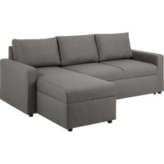 Ac Design Furniture Richard Corner Sofa with Chaise Longue, Sleep Function and Storage Space in Grey, L-shaped Sofa for 3 People with Trundle Bed Function, W218 x H84 x D155 cm