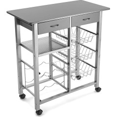 Versa Leicester Kitchen Trolley with Wheels, Drawers and Bottle Rack, Vegetable Grocer, Kitchen Shelf, Measures Height 82 x Length 40 x Width 76 cm, Wood and Metal, Grey