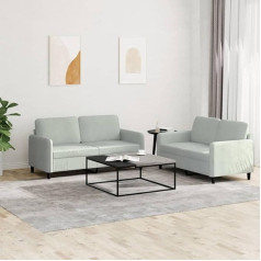 Lapooh 2-TLG. Sofos komplektas šviesiai pilkas aksomas, poilsio sofa, sofos ir kušetės, poilsio sofa, svetainės sofa, sofa su miego funkcija - 3201974