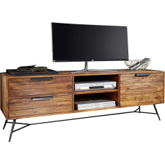 Finebuy Möbel Zum Wohlfühlen FineBuy Nishan Lowboard 160 x 54 x 40 cm Sheesham Solid Wood, Design HiFi Board with Storage Space and Drawers, Solid Wood TV Cabinet Living Room, Industrial TV Cabinet with Metal Legs