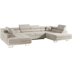 Mks Meble Gustaw U Dark Cream Paros Corner Sofa Living Room - Living Room Landscape - U-Shaped Couch with Sleep Function - Sofa Bed - Living Room U Couch - Upholstered Sofa with Bed Box