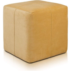 Ecopuf Cube Stool Faux Leather Microfibre Seat Box Cube Pouf Ottoman Footstool for Living Room Home Decor 40 x 40 x 40 cm Colour Yellow A28