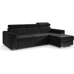 Altdecor Kampinė sofa dešinėje su miego funkcija ir lovos dėže su dujiniu pakėlimu, minkšta L formos sofa dešinėje, minkšta dešinėje, idealiai tinka kaip svečių lova - Fix - 242 x 168 cm Juoda