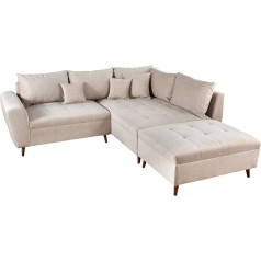 Riess Ambiente riess-ambiente.de Scandinavia Designer Corner Sofa 250 cm Champagne Beige Velvet Nosag Upholstery Including Stool and Cushion