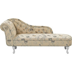 Beliani Retro Chaise Longue Left Side Beige Polyester Printed Fabric Nimes