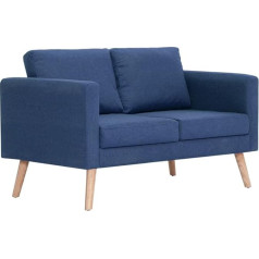 Vidaxl Sofa 2-Seater with Back Cushion Seat Cushion Two Seater Upholstered Sofa Lounge Sofa Lounge Fabric Sofa Seating Furniture Living Room Fabric Wooden Frame Blue