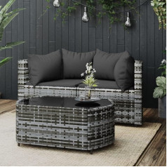 Whopbxgad Svetainės baldų komplektai, svetainės baldų komplektai, sofa lova, 3-TLG. Garten-Lounge-Set mit Kissen Grau Poly Rattanmodular Sofa,Modular Couch,Outdoor Patio Furniture,