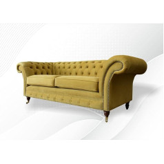 Jvmoebel Chesterfield 3 Seater Yellow Sofa Fabric Living Room Couchen Upholstery Sofas Textile