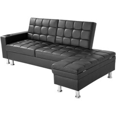 Yrra Luksusa mākslīgās ādas stūra dīvāns ar piegādi Dīvānu gulta Dīvānu gulta Dīvānu gulta dīvāns ar osmaņu kāju paliktni un krūzes turētāju Jaunā pelēkā un baltā/melnā krāsā