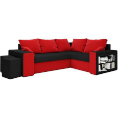 Altdecor Corner Sofa Right with Sleep Function and Bed Box with Gas Lift, Upholstered Couch in U-Shape on the Right, Upholstered Back, Ideal as a Guest Bed, 244 x 180 x 90 cm, Black/Red