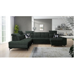 All4All Gilbert X stūra dīvāns, dīvāns ar gultas lodziņu, miega funkcija, USB ports, dīvāns, dzīvojamā ainava, polsterēts dīvāns, XXL, U-veida, kreisais, labais 26 (Wave 12, labais)