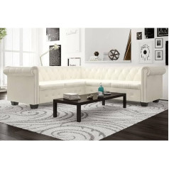 Homgoday Chesterfield Corner Sofa 5-Seater Faux Leather Recliner Sofa Office Sofa Multifunctional Sofa Upholstered Sofa Set for Living Room Bedroom Office White