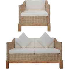 ZEYUAN 2-Piece Sofa Set with Cushions, Sofa Bed, Sofa, Bedroom, Couch, Teenager's Room, Sofa Set, Natural Rattan