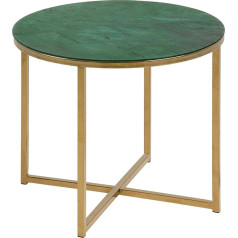 Ac Design Furniture Antje Round Side Table, Glass Top with Green Marble Look and Gold Metal Base, Elegant Side Table Living Room, Accent Table, 1 Piece, H: 42 x W: 50 x D: 50 cm