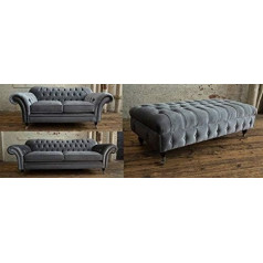 Jvmoebel Chesterfield 3 + 2 + Stool Textile Fabric Sofa Set Upholstery Couch Sofas Design