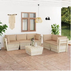 Camerina 6-TLG. Garten-Sofagarnitur aus Paletten mit Kissen Fichtenholz Wohnzimmer Couch Ecksofa Klein