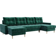 Mks Meble Scandi Corner Sofa U-Shape Sofa with Sleep Function - Green - Living Landscape - Fold-Out Sofa Bed - Living Room U Couch - Upholstered Sofa with Bed Box