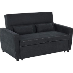 Homcom Sofa lova, sulankstoma lova, 2 sėdimų vietų medžiaginė sofa, sofa lova su miego funkcija, sofos komplektas, reguliuojamas kampas, tamsiai pilka, 148 x 82 x 89 cm