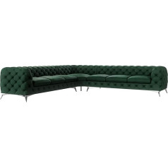 S-Style Möbel Maria Chesterfield Corner Sofa L-Shape Couch Corner Couch Living Room Furniture Living Landscape Upholstered Sofa with Chrome-plated Feet 7-Seater 323 x 323 x 73 cm Bottle Green