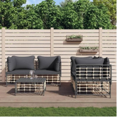 Whopbxgad Dzīvojamās istabas mēbeļu komplekti, dīvānu komplekti viesistabai, dīvānu gulta, 5-TLG. Garten-Lounge-Set mit Kissen Anthrazit Poly Rattanmodular Sofa,modular Couch,Outdoor Patio Furniture,