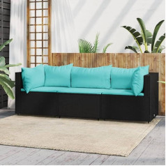 Whopbxgad Svetainės baldų komplektas, svetainės sofų komplektai, sofa lova, 3 dalių sodo poilsio komplektas su pagalvėlėmis, juoda modulinė rotango sofa, modulinė sofa, lauko terasos baldai,