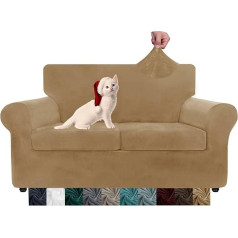 ‎Chelzen Chelzen Velvet Plush 3 gab. dīvānu pārvalki 2 spilveniem Dīvāns Super Stretch Non-Slip Spandekss Dīvāns Loveseat Aizsargapvalks Dzīvojamā istaba Suņi Mājdzīvnieki Mīlestība Sēdeklis Mēbeļu aizsardzība (Loveseat, Camel)